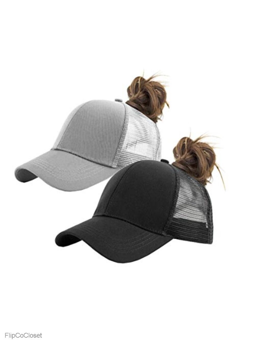 Women's Ponytail Baseball Cap Mesh-Back High-Bun Adjustable
